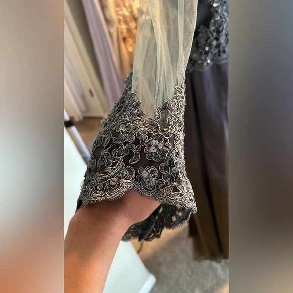 Embroidered Mesh Long Dress - Gray - Picture 13 of 16